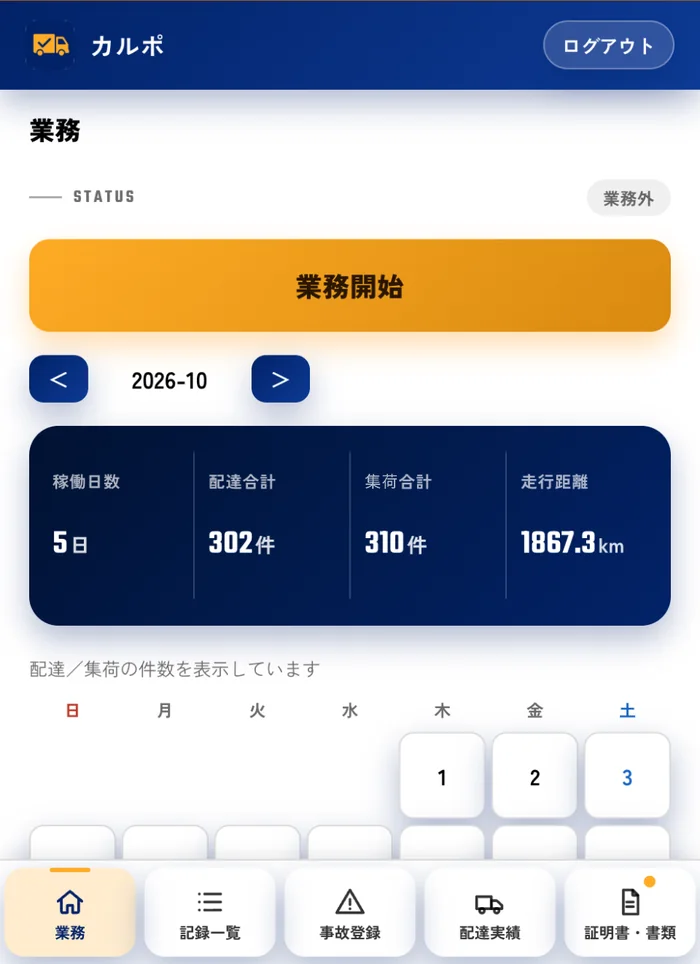 カルポのドライバー用画面